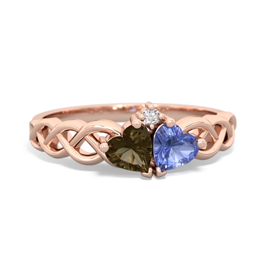 smoky quartz-tanzanite celtic braid ring