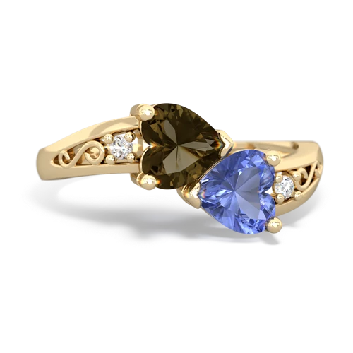 smoky quartz-tanzanite filligree ring