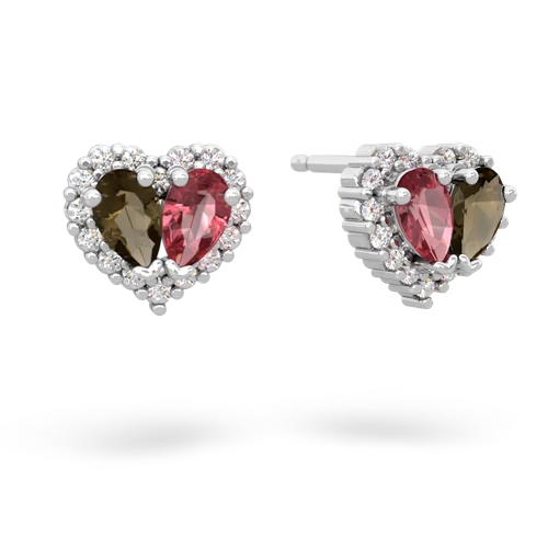 smoky quartz-tourmaline halo-heart earrings