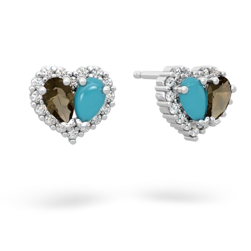 smoky quartz-turquoise halo-heart earrings