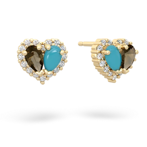 smoky quartz-turquoise halo-heart earrings