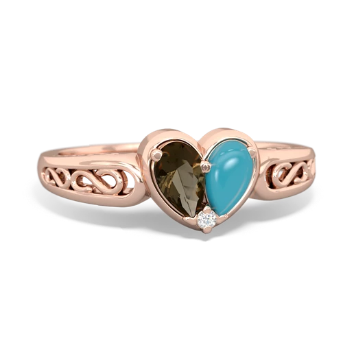 smoky quartz-turquoise filligree ring