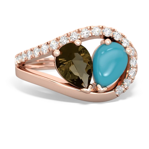 smoky quartz-turquoise pave heart ring