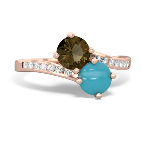 smoky quartz-turquoise two stone channel ring