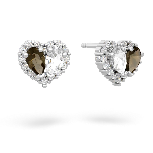 smoky quartz-white topaz halo-heart earrings