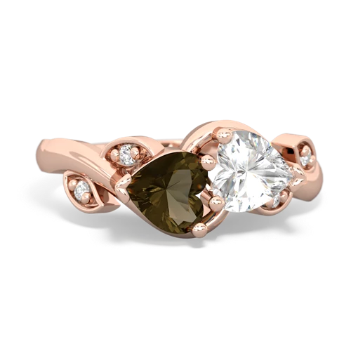 smoky quartz-white topaz floral keepsake ring