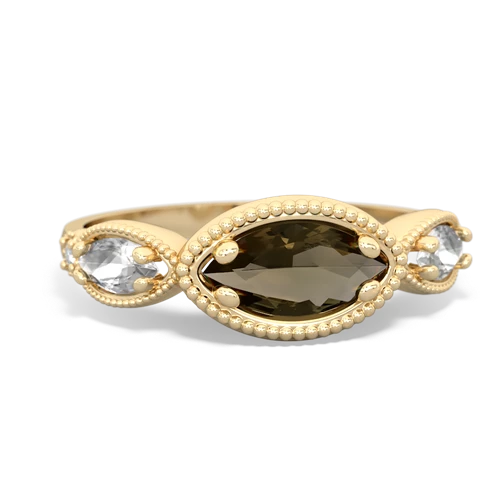 smoky quartz-white topaz milgrain marquise ring