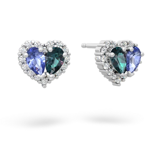 tanzanite-alexandrite halo-heart earrings