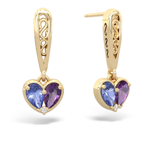 tanzanite-amethyst filligree earrings