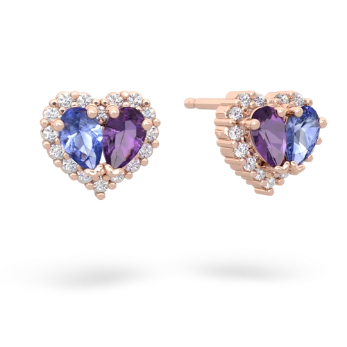 tanzanite-amethyst halo-heart earrings