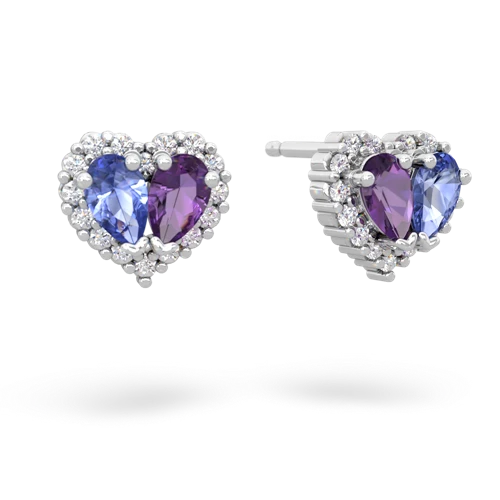 tanzanite-amethyst halo-heart earrings