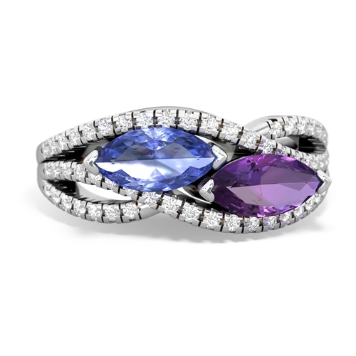 tanzanite-amethyst double heart ring