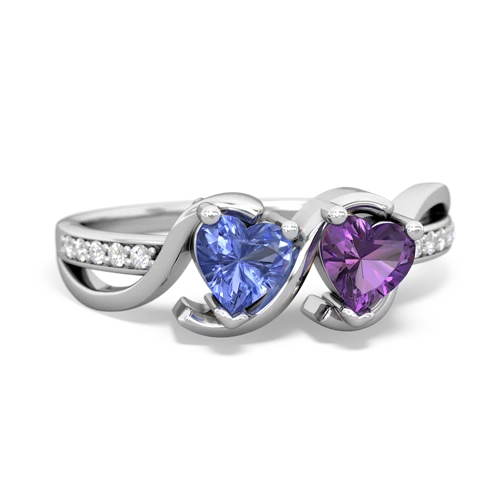 tanzanite-amethyst double heart ring