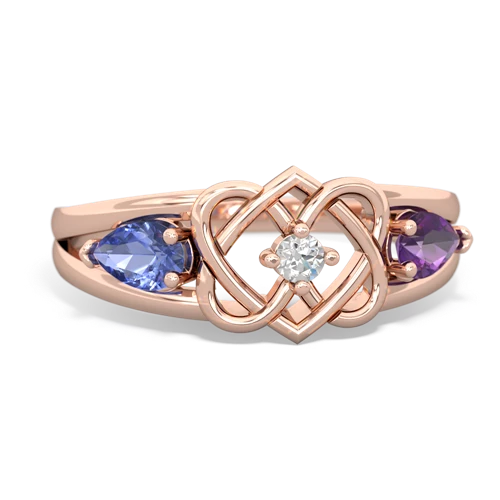 tanzanite-amethyst double heart ring