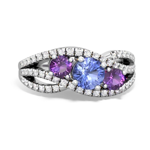 tanzanite-amethyst three stone pave ring