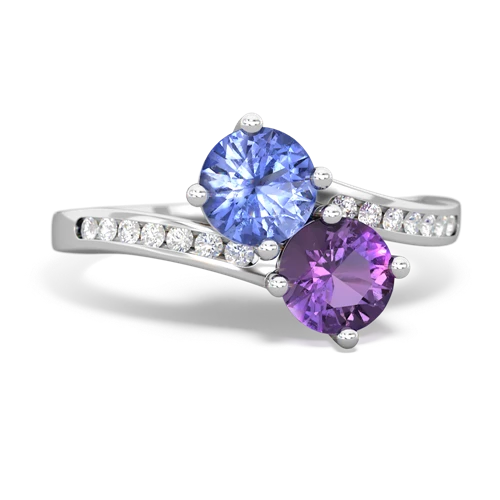 tanzanite-amethyst two stone channel ring