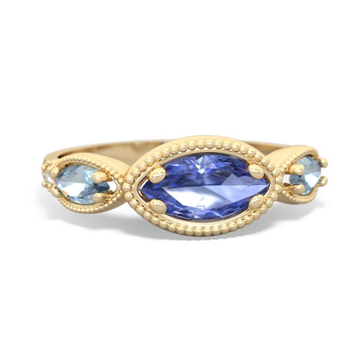 tanzanite-aquamarine milgrain marquise ring