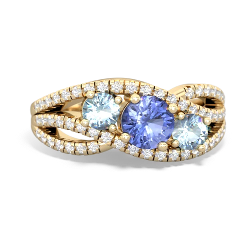 tanzanite-aquamarine three stone pave ring