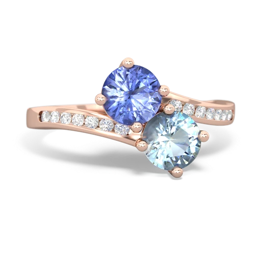 tanzanite-aquamarine two stone channel ring