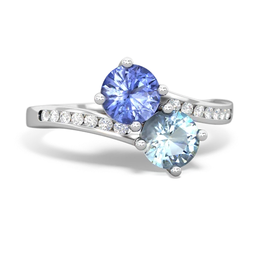 tanzanite-aquamarine two stone channel ring