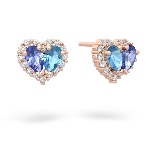 tanzanite-blue topaz halo-heart earrings
