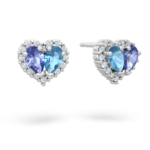 tanzanite-blue topaz halo-heart earrings