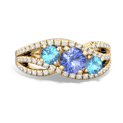 tanzanite-blue topaz three stone pave ring