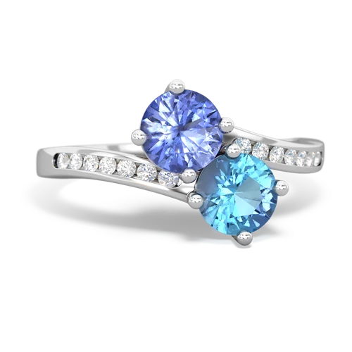 tanzanite-blue topaz two stone channel ring