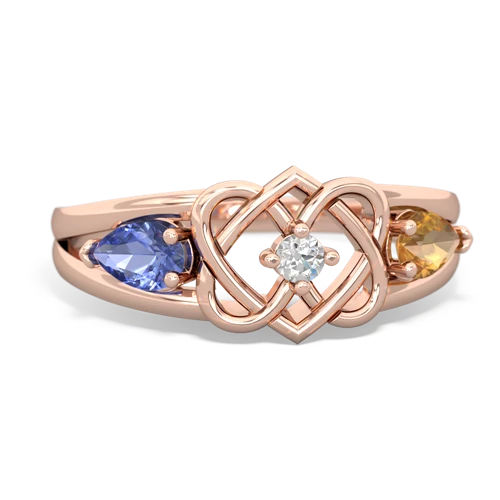 tanzanite-citrine double heart ring