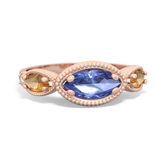 tanzanite-citrine milgrain marquise ring