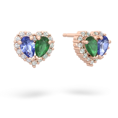 tanzanite-emerald halo-heart earrings