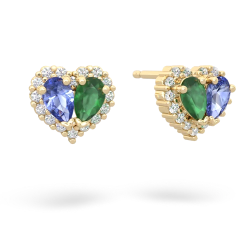 tanzanite-emerald halo-heart earrings