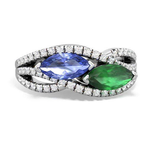 tanzanite-emerald double heart ring