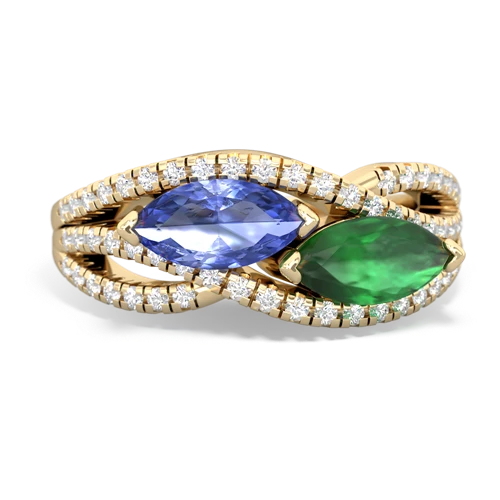 tanzanite-emerald double heart ring