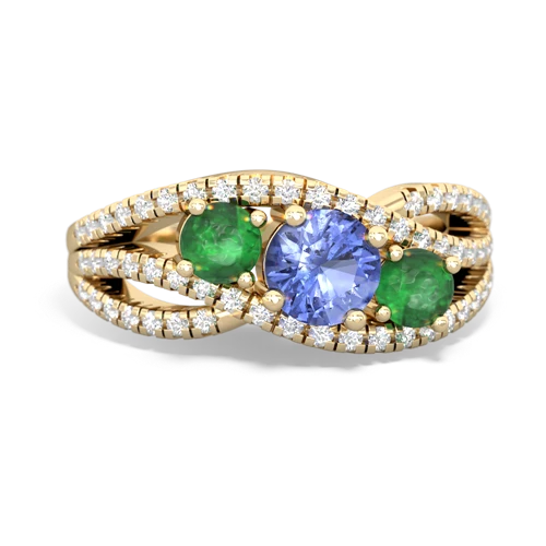 tanzanite-emerald three stone pave ring