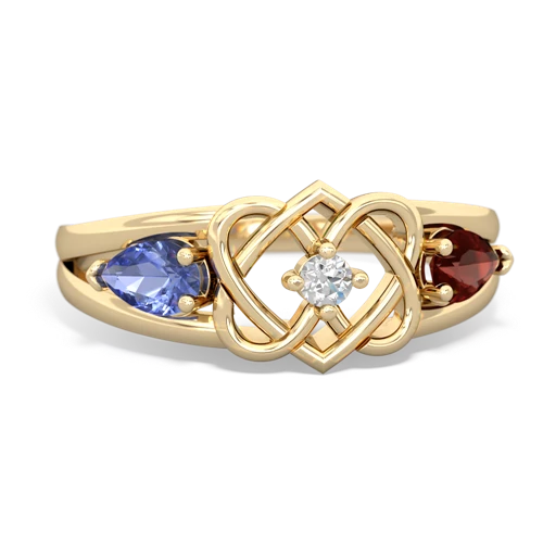 tanzanite-garnet double heart ring