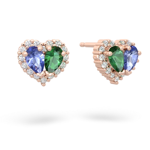tanzanite-lab emerald halo-heart earrings