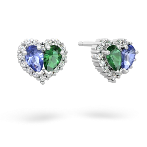 tanzanite-lab emerald halo-heart earrings