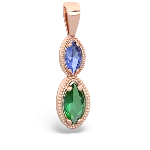 tanzanite-lab emerald antique milgrain pendant