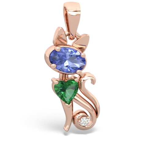 tanzanite-lab emerald kitten pendant