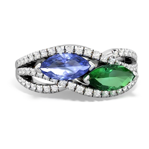 tanzanite-lab emerald double heart ring