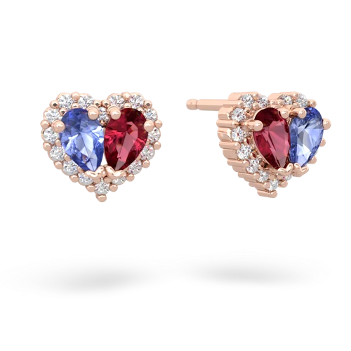 tanzanite-lab ruby halo-heart earrings