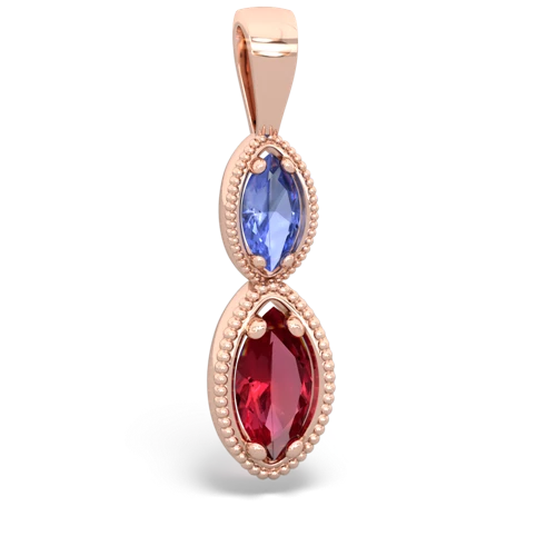 tanzanite-lab ruby antique milgrain pendant