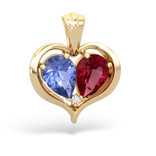 tanzanite-lab ruby half heart whole pendant