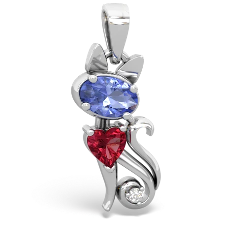 tanzanite-lab ruby kitten pendant