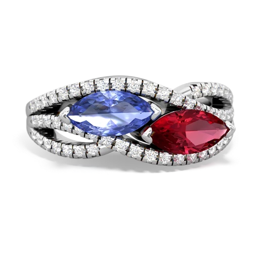 tanzanite-lab ruby double heart ring