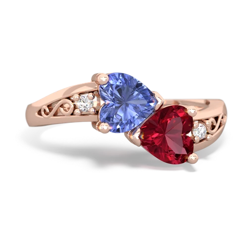 tanzanite-lab ruby filligree ring