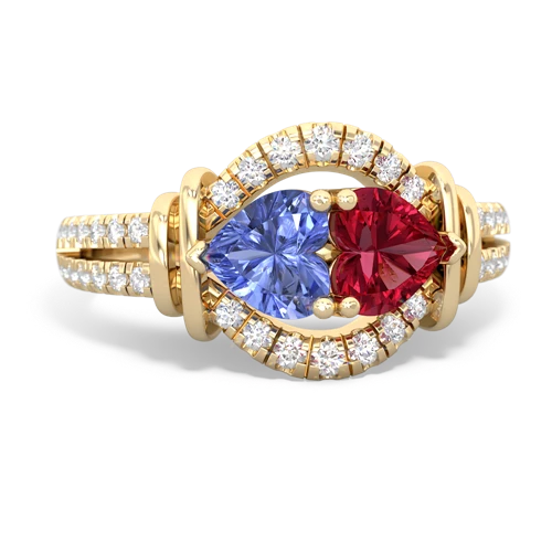 tanzanite-lab ruby pave keepsake ring