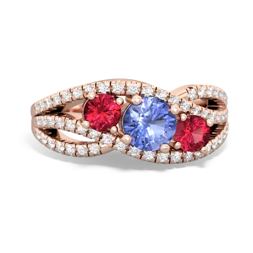 tanzanite-lab ruby three stone pave ring