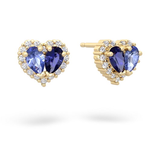 tanzanite-lab sapphire halo-heart earrings